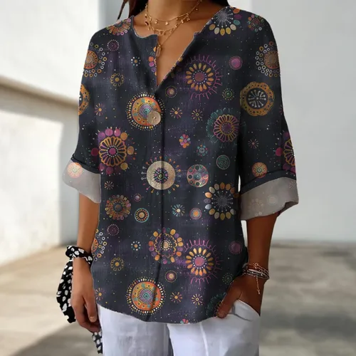 Vista 2 de domirica Camisas de manga corta con cuello en V para mujer, blusas elegantes con estampado floral y ajuste holgado, blusas básicas y cómodas