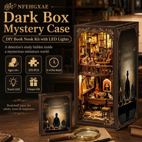 Vista 4 de NFEHGXAE Kits de rincón de libros para adultos, kit de casa de muñecas en miniatura con luces LED, rompecabezas de madera 3D, adolescentes