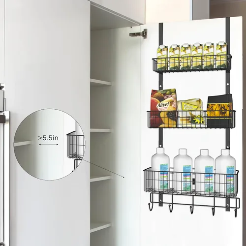 Vista 6 de CADUKE Organizador Negro Sobre la Puerta Organizador Sobre la Puerta Ganchos con Cesta de Almacenamiento Toalleros para Puerta de Baño Estante