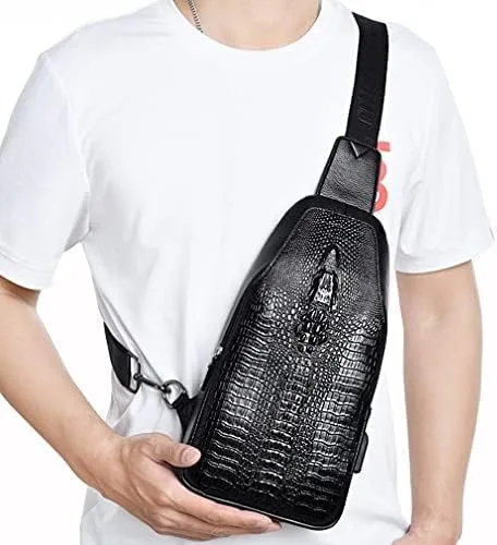 Vista 6 de Mochila de cuero Hebetag estilo bandolera para hombres y mujeres, mochila cruzada para viajes al aire libre y campamento