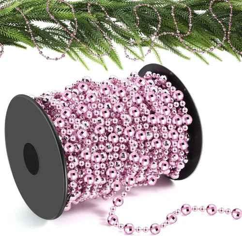 Vista 8 de Pangda Guirnalda de cuentas de 49 pies para árbol de Navidad, hilo de perlas artificiales de plástico, cadena de rollo para Navidad, manualidades