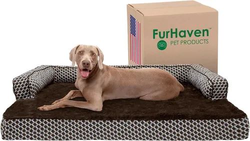 Vista 11 de Furhaven Pet – Sofá de felpa ortopédica para perro, cama con forma de L, tumbona ergonómica con contorno de cuna, cama para perros y gatos, varios