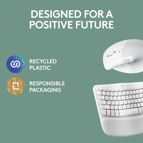 Vista 9 de Logitech Wave Keys - Teclado ergonómico inalámbrico con reposamanos acolchado para múltiples sistemas operativos + mouse Lift ergonómico vertical