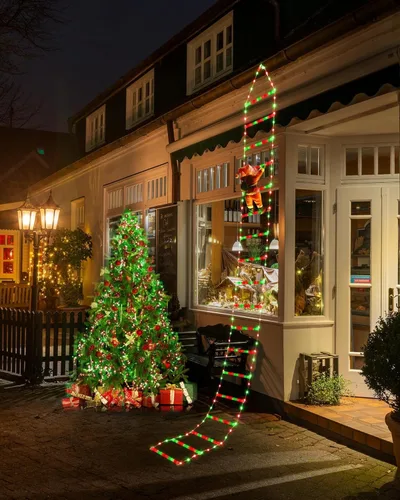 Vista 9 de Luces LED de escalera para decoraciones navideñas de 10 pies con Papá Noel