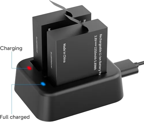 Vista 5 de AKASO Brave 8 y Brave 8 Lite 2X 1550mAh Batería recargable de cámara de acción con cargador dual USB