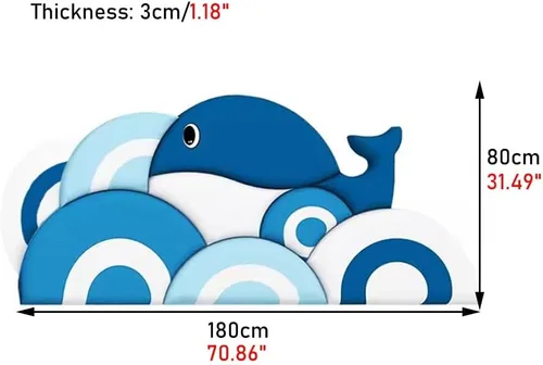 Vista 2 de Paneles de pared 3D con patrón de ballena, panel de pared 3D para niños, pegatinas decorativas de pared de tatami, papel tapiz autoadhesivo