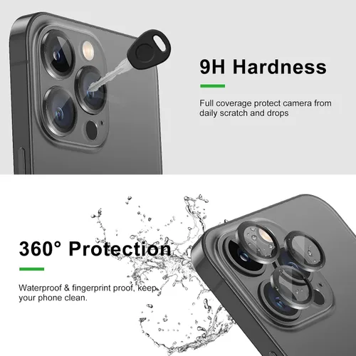 Vista 3 de Protector de lente de cámara para iPhone 13 Pro Max de 6.7 pulgadas y iPhone 13 Pro de 6.1 pulgadas, anillo 3D de aluminio de aviación, vidrio
