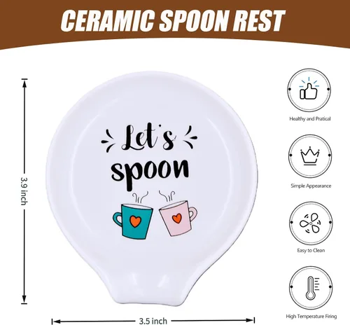 Vista 2 de Let's Spoon - Soporte para cuchara de cerámica para cafetería y cocina, 3.5 x 3.9 pulgadas, soporte para cuchara pequeña para estufa, bonito
