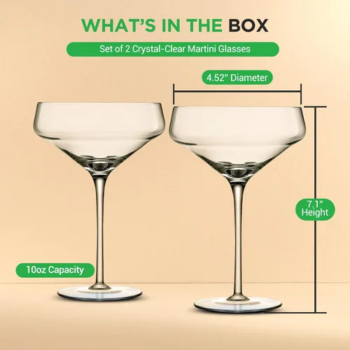 Vista 7 de Nutrichef Juego de 2 vasos de Martini de 10 onzas – Copas de Martini de cristal soplado a mano con tallo – Elegantes vasos de cóctel, vasos