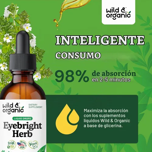 Vista 4 de Wild & Organic Eyebright Herb Tintura - Suplemento de soporte ocular - 2 fl oz