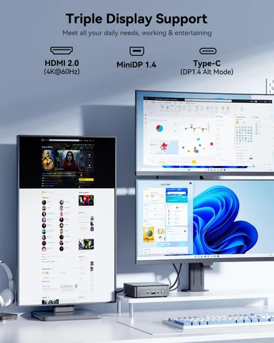 Vista 9 de Mini PC GEEKOM Air12, Intel 7505 (Beats N5095), RAM de doble ranura de 8 GB Negro