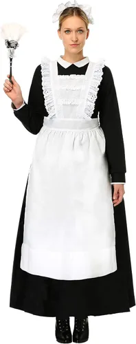 Vista 2 de Disfraz de criada francesa victoriana para adultos, traje de criada negro