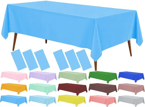 Vista 5 de Mantel de plástico rosa claro (paquete de 2), funda de mesa de comedor de 54 x 108 pulgadas para mesa rectangular, manteles desechables
