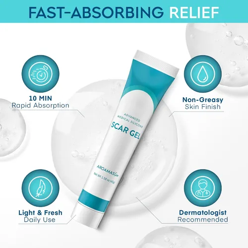 Vista 6 de Aroamas Scar Gel avanzado para cicatrices, gel de silicona de grado médico para ayudar a mejorar la apariencia de cicatrices y estrías para rostro