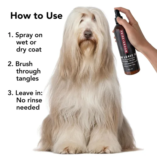 Vista 8 de Pride and Groom The Leave in - Acondicionador y desenredante en aerosol para perros fabricado en Estados Unidos con ingredientes limpios y aroma