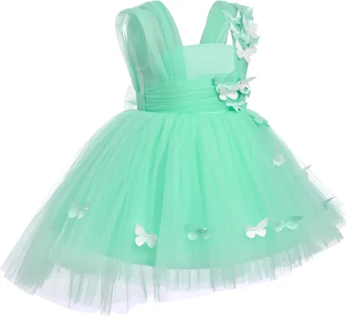 Vista 5 de Vestido tutú de tul para niña pequeña, vestido de mariposa y flores para niña, trajes formales de cumpleaños, vestidos de pastel