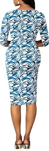 Vista 3 de vunahzma Vestidos de iglesia para mujer, manga 34, entallado, con volantes, vintage, vestido de tubo para el trabajo