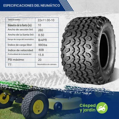 Vista 3 de MaxAuto Neumático para cortacésped de 22 x 11-10, carrito de golf All Trail UTV, ATV P334, 4 capas, juego de 2