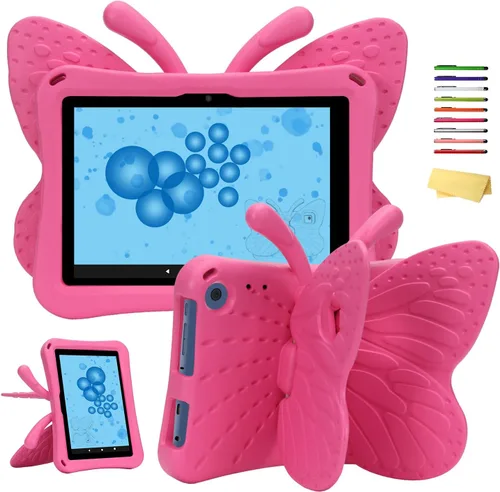 Vista 30 de Funda para tablet Kindle Fire 7 para niños (12.ª generación, versión 2022) con mango de pie de apoyo de forraje resistente, espuma EVA suave, a