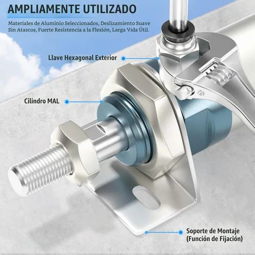 Vista 6 de TAILONZ PNEUMATIC Cilindro de Aire de 16mm Orificio 25mm Carrera de Doble Acción con Conector Y y 2 Piezas de Conexión de 6mm MAL16x25