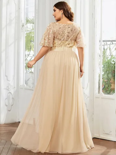 Vista 2 de Ever-Pretty Vestido de fiesta de noche de tul con lentejuelas y cuello redondo de talla grande para mujer 0904-PZ