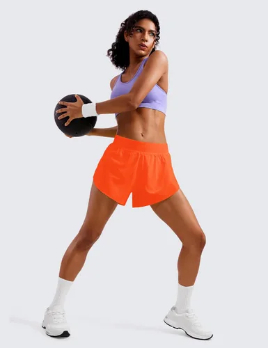 Vista 3 de CRZ YOGA - Pantalones cortos deportivos, de tiro medio, para mujer, ligeros, con abertura alta, forro, de secado rápido, para gimnasio