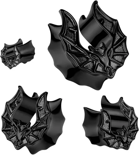 Vista 4 de Pierced Owl Medidores de oreja de acero inoxidable PVD 316L, color negro, se venden como un par