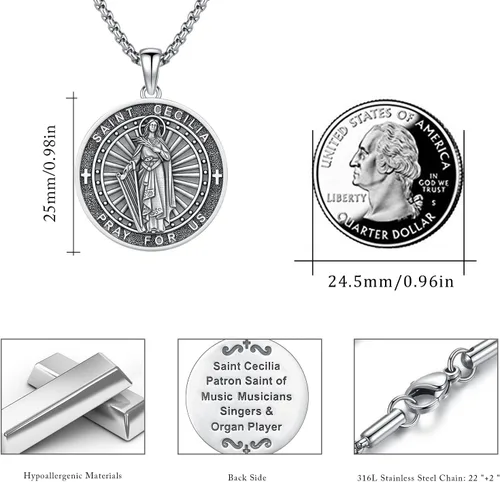Vista 5 de 925 Sterling Silver Patron Saint Amulet Necklace for Men Women plateado