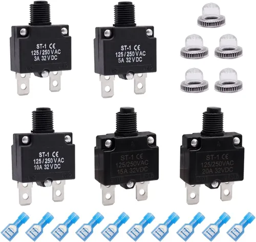 Vista 10 de mxuteuk 5 interruptores automáticos de 3 amperios con botón de reinicio manual de 125/250 V CA 32 V CC, interruptor protector de sobrecarga