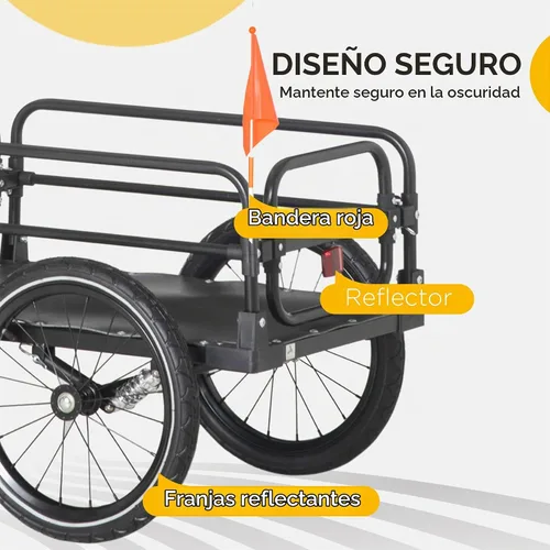 Vista 4 de Aosom Remolque de carga para bicicleta con suspensión, ruedas de 16 Carro de bicicleta, remolque de bicicleta, triple seguridad características