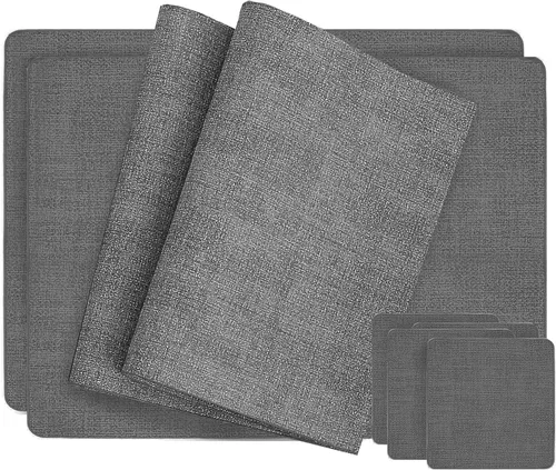 Vista 8 de HESSION Manteles individuales de piel sintética resistentes al calor, manteles individuales impermeables de poliuretano, 17 x 12 pulgadas, juego