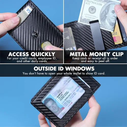Vista 4 de Toughergun Slim Wallet for Men Wallet with Money Clip RFID Wallet with ID Window Quick Card Front Pocket