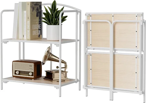 Vista 37 de Crofy - Estantería plegable sin montaje para sala de estar, estantería plegable de 2 niveles en color negro para oficina en casa, organizador