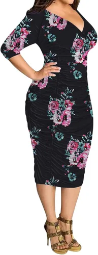 Vista 5 de Vestidos de talla grande para mujer, sexy, envolvente, fruncido, cuello en V, vestido midi bodycon elegante, vestido de negocios para iglesia