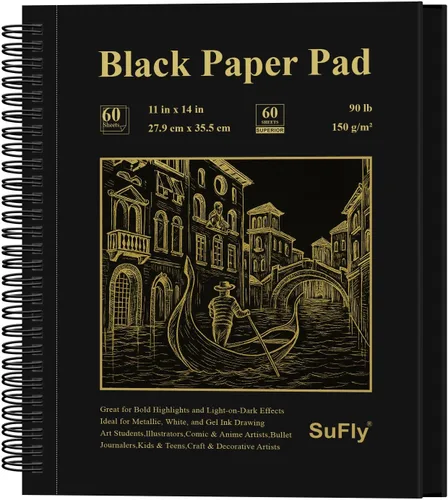 Vista 27 de Cuaderno de bocenas de papel negro SuFly 5.5 x 8.5, 60 hojas (90lb/150gsm) Papeles de artista para dibujo Papel negro para lápices