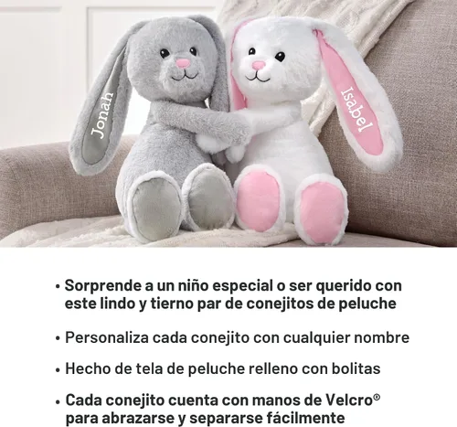 Vista 6 de Let's Make Memories Conejitos de peluche personalizados para abrazar, día de San Valentín, para parejas, para él, para ella, Amor, Te Amo, conejito