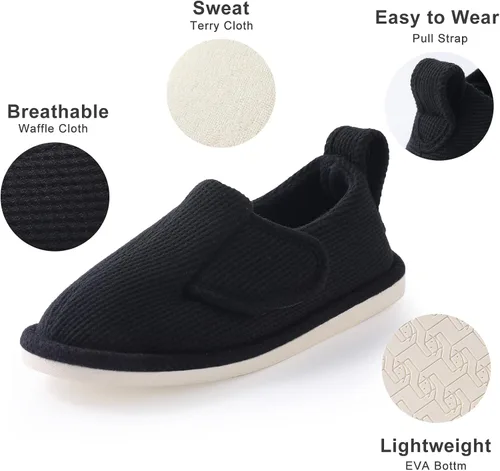 Vista 4 de IIITHREE Pantuflas de espuma viscoelástica suaves y ligeras para mujer con forro que absorbe la humedad, cierre ajustable y pantuflas de casa