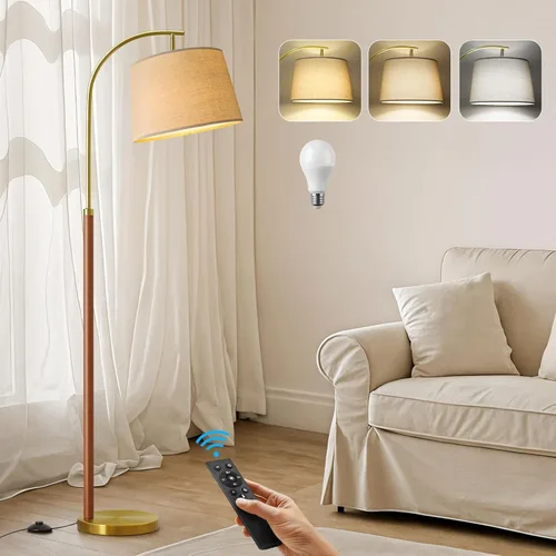 Vista 13 de Lámparas de pie de madera real para sala de estar, dormitorio, lámpara