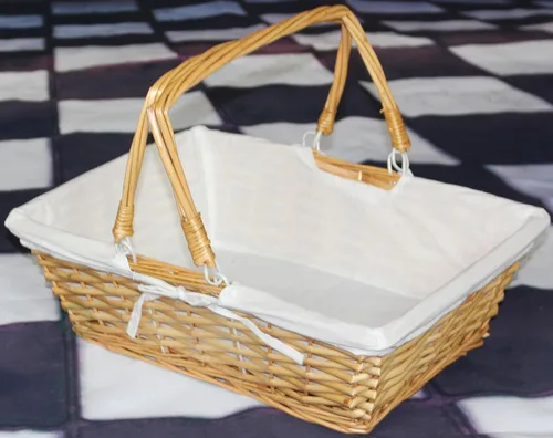 Vista 4 de Vintiquewise (TM) Cesta rectangular de sauce con forro de tela blanca