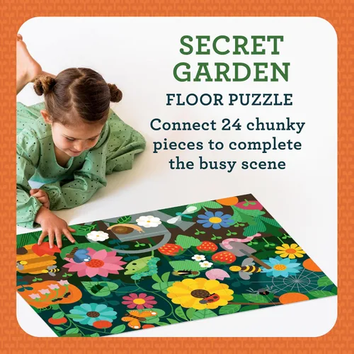 Vista 2 de Petit Collage Rompecabezas de suelo, jardín secreto, 24 piezas, rompecabezas grande para niños, rompecabezas de jardín completo mide 18 x 24