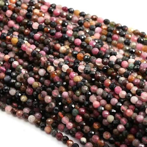 Vista 6 de Cuentas de turmalina, cuentas sueltas facetadas de piedras naturales para hacer joyas, pulseras, collares, tamaño 0.138 in, 2 hebras por paquete