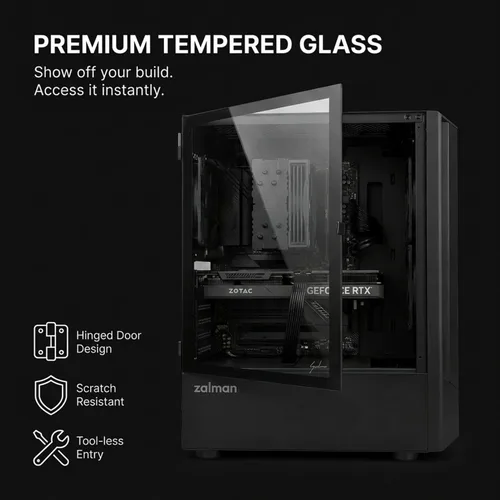Vista 4 de Zalman FIT Basic ATX Mid-Tower - Funda para computadora de escritorio para juegos 1 ventilador PWM de 4.724 in, panel frontal de malla de alto