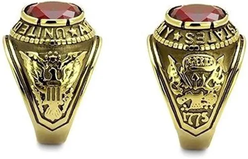 Vista 3 de Anillo del Ejército de los Estados Unidos (chapado en oro con piedra roja) Militar Anillos Joyería - Oficiales Fuerzas Especiales Militares