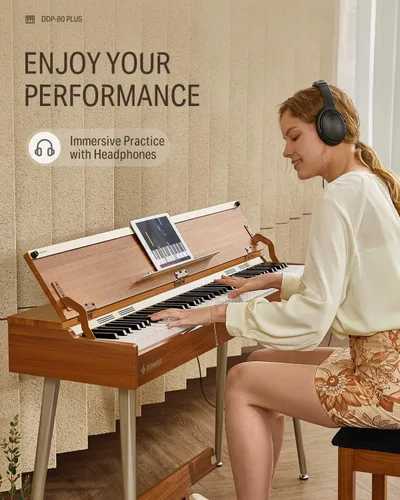 Vista 4 de Donner Piano digital DDP-80 PLUS + banco de piano blanco