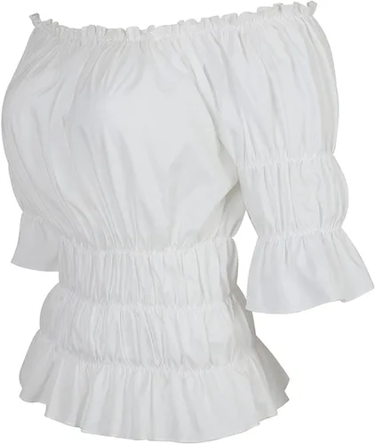 Vista 2 de Parlsdy Tops y blusas para mujer, falda pirata victoriana, disfraces, steampunk, talla grande, camisa renacentista