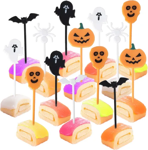Vista 28 de Rsstarxi Paquete de 24 adornos para cupcakes Little Boo con purpurina, bruja, gato, calabaza, castillo, fantasma, magdalenas, alimentos, decoración