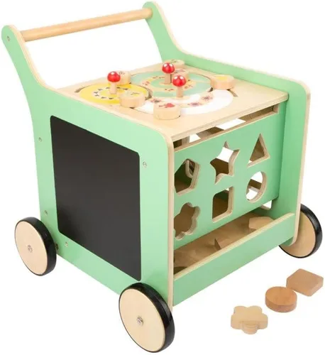 Vista 2 de Small Foot Wooden Toys - Andador de madera pastel prémium para bebés y centro de juegos ¡Muévete! Diseñado para niños pequeños de 12 meses