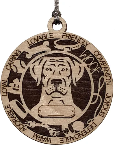 Vista 198 de Adorno de Navidad personalizado para perro Cavalier King Charles Spaniel, redondo de 3 pulgadas, madera cortada con láser de 2 capas, nombre y texto