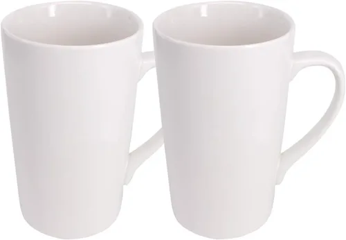 Vista 6 de Paquete de 2 tazas de café de cerámica de 12 onzas, taza de cerámica blanca pura, simple, grande, alta, taza de café con leche blanca con asa