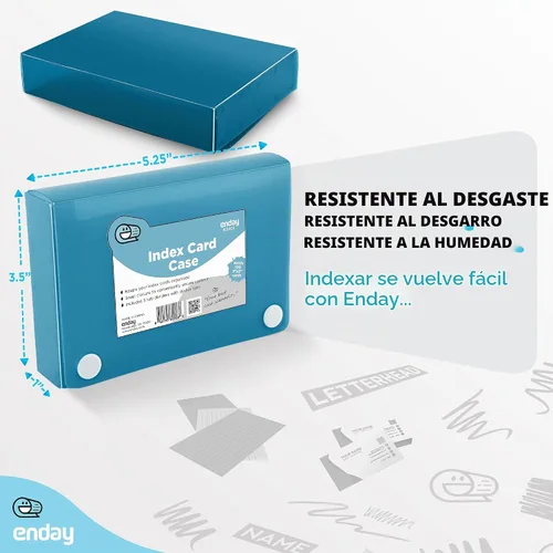 Vista 5 de Enday Tarjetero de índice de 3 x 5, estuche azul para tarjetas de índice con 5 separadores de pestañas, organizador de tarjetas de índice, soporte